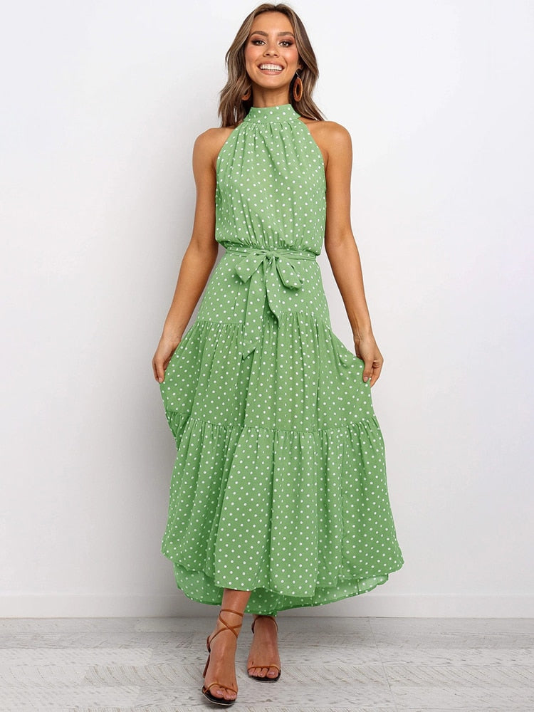 Vestido Longo Feminino Gola Alta com Faixa - Markesa